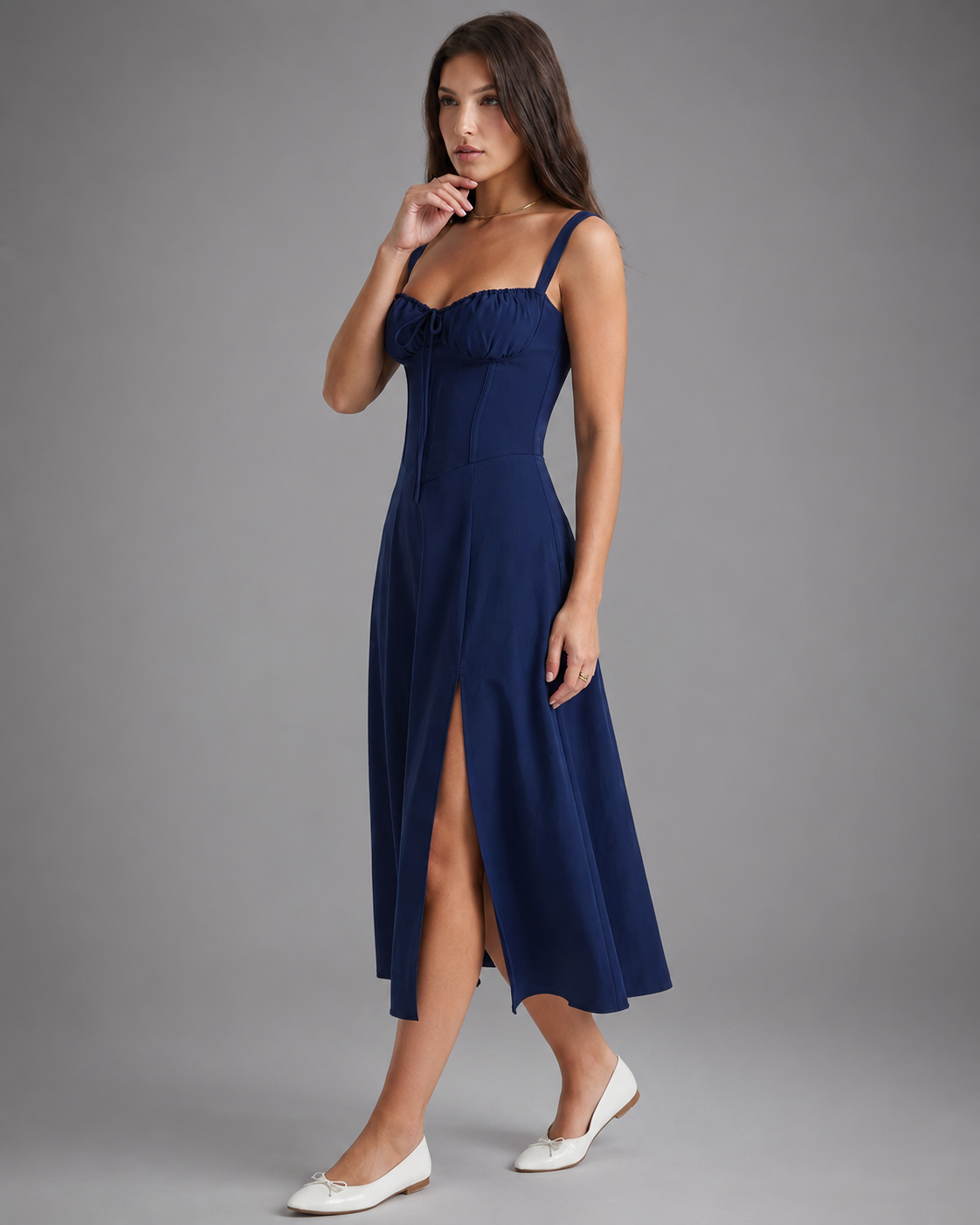 Women's Lightweight Midi Summer Dress – Sweetheart Neckline, Sleeveless