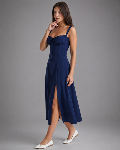 Women's Lightweight Midi Summer Dress – Sweetheart Neckline, Sleeveless