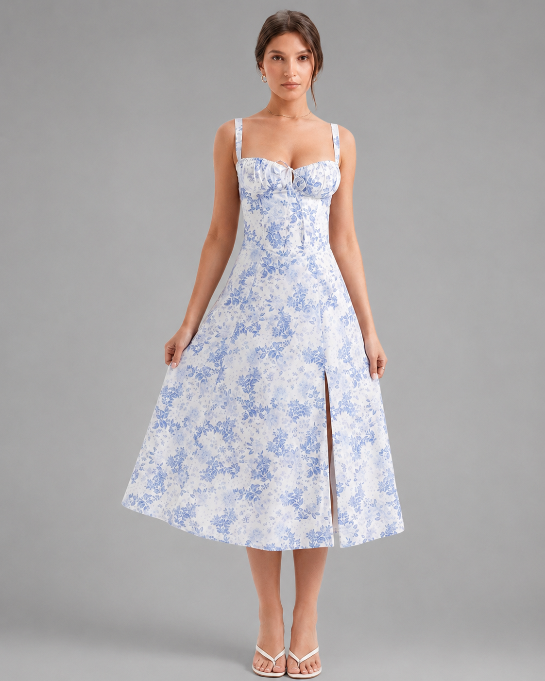 Women's Lightweight Midi Summer Dress – Sweetheart Neckline, Sleeveless