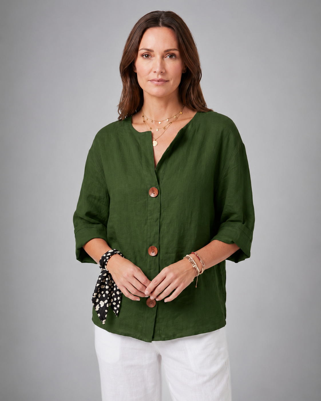 Women's Lightweight Blouse – Split Neck with 3/4 Sleeves – Relaxed Fit