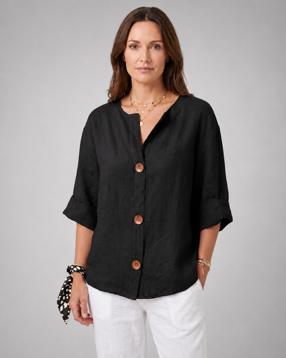Women's Lightweight Blouse – Split Neck with 3/4 Sleeves – Relaxed Fit
