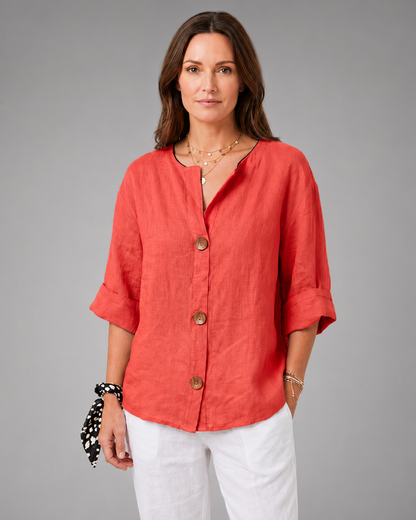 Women's Lightweight Blouse – Split Neck with 3/4 Sleeves – Relaxed Fit