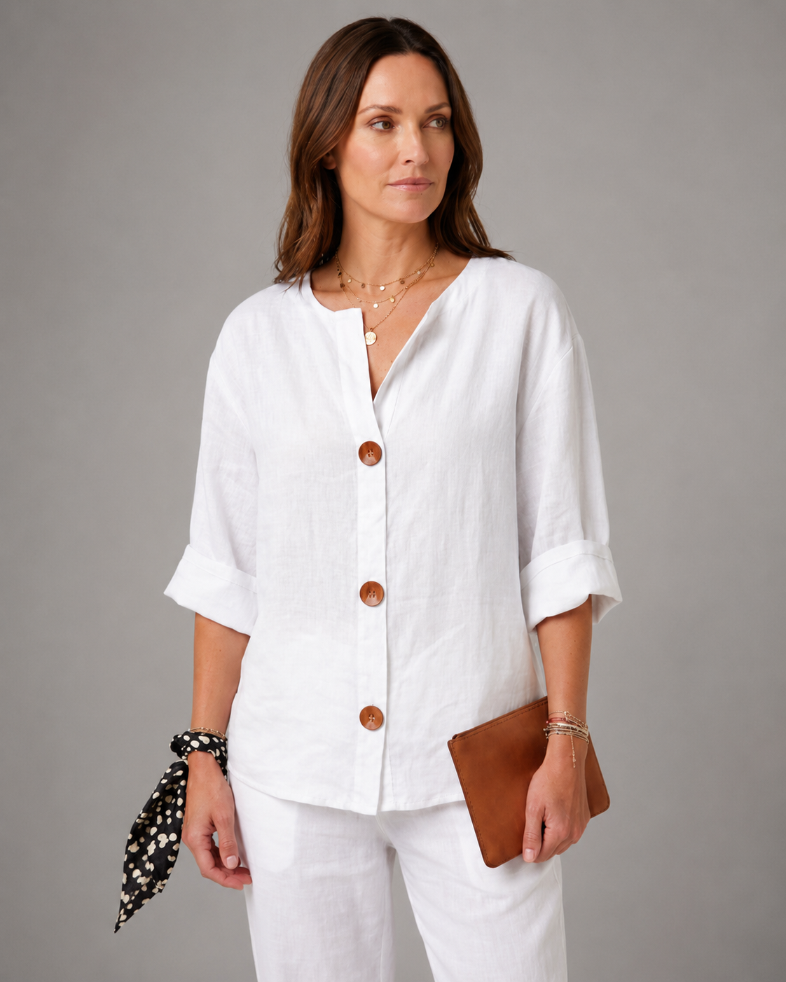 Women's Lightweight Blouse – Split Neck with 3/4 Sleeves – Relaxed Fit