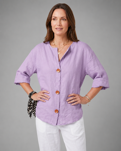 Women's Lightweight Blouse – Split Neck with 3/4 Sleeves – Relaxed Fit