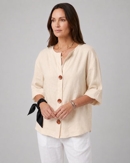 Women's Lightweight Blouse – Split Neck with 3/4 Sleeves – Relaxed Fit