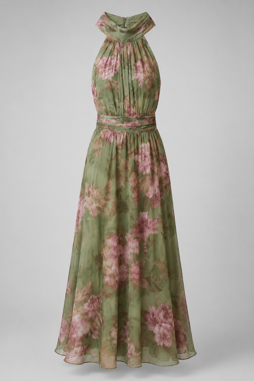 Women's Floral Printed Summer Maxi Dress – Halter Neckline, Defined Waist