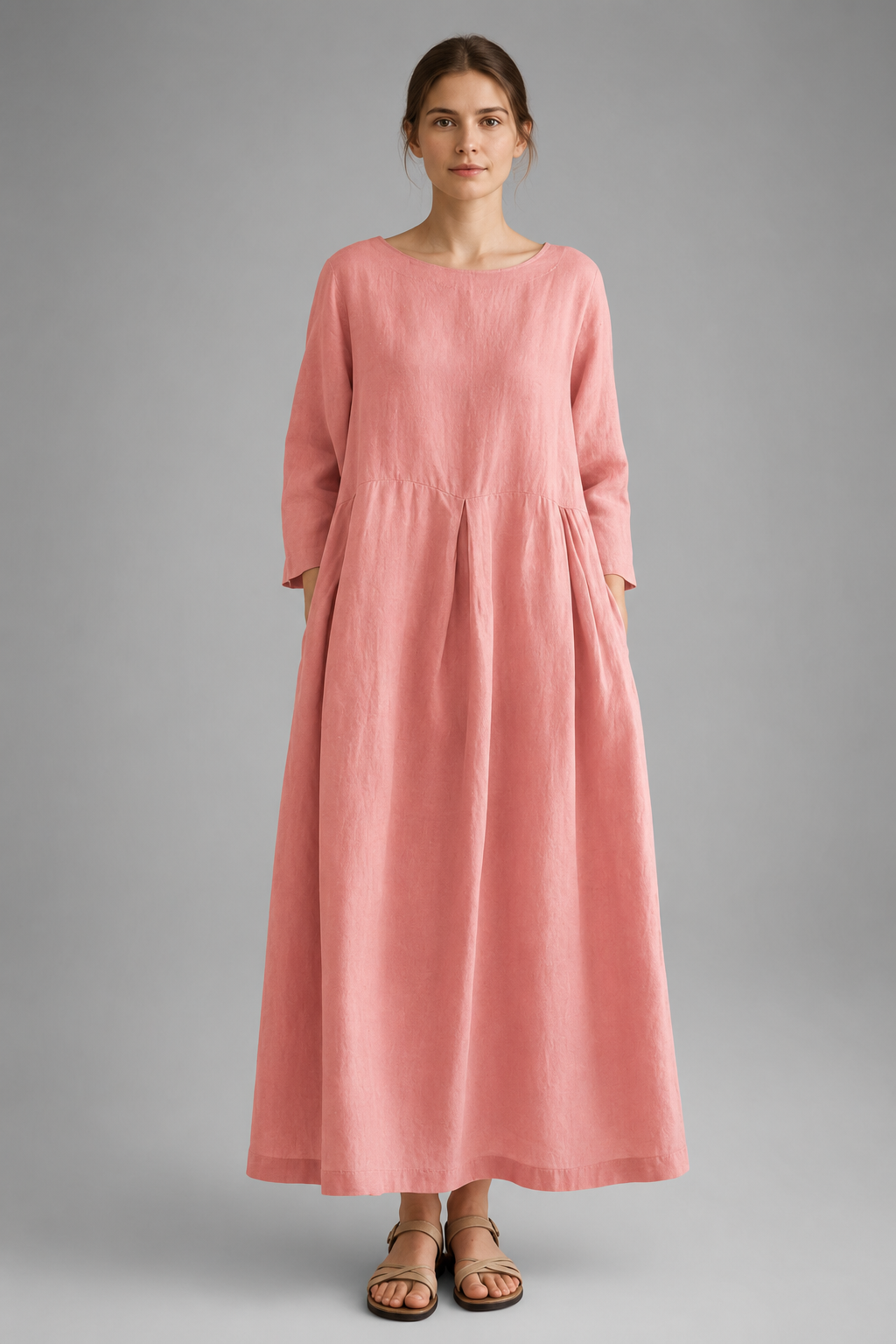 Women's Lightweight Maxi Summer Dress – Long Sleeves, Relaxed Fit