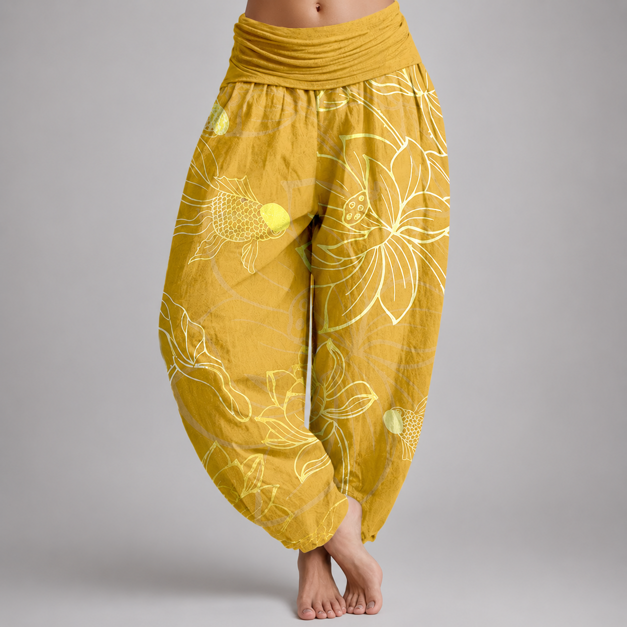 Womens Pants | Cotton Harem Style with Koi Fish & Lotus Design | Relaxed Fit for Everyday Comfort 4