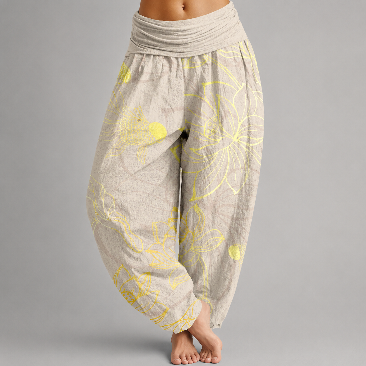 Womens Pants | Cotton Harem Style with Koi Fish & Lotus Design | Relaxed Fit for Everyday Comfort 3