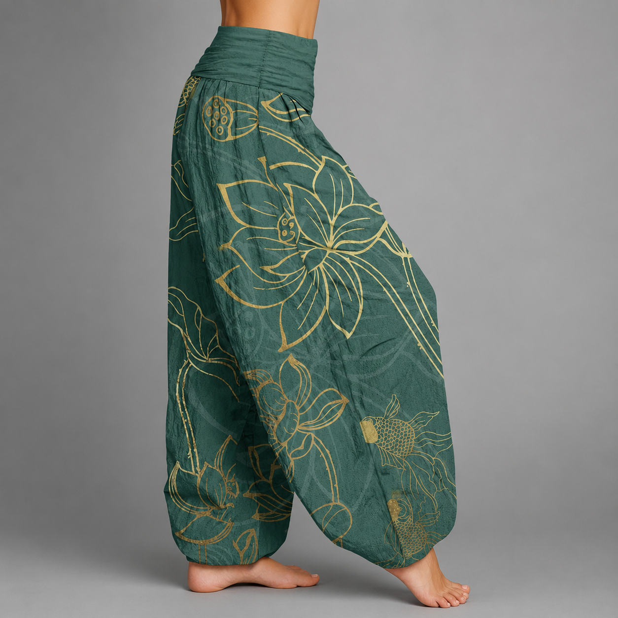 Womens Pants | Cotton Harem Style with Koi Fish & Lotus Design | Relaxed Fit for Everyday Comfort 6