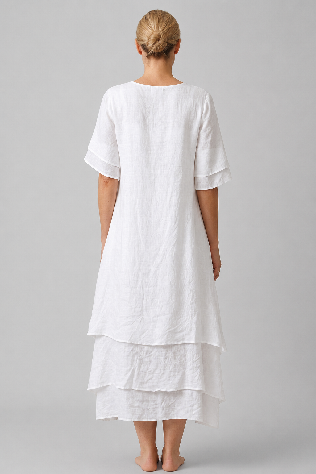 Linen Look Midi Dress | Women's Summer Dresses with Double-Layer Hem | Relaxed Fit for Effortless Elegance 4