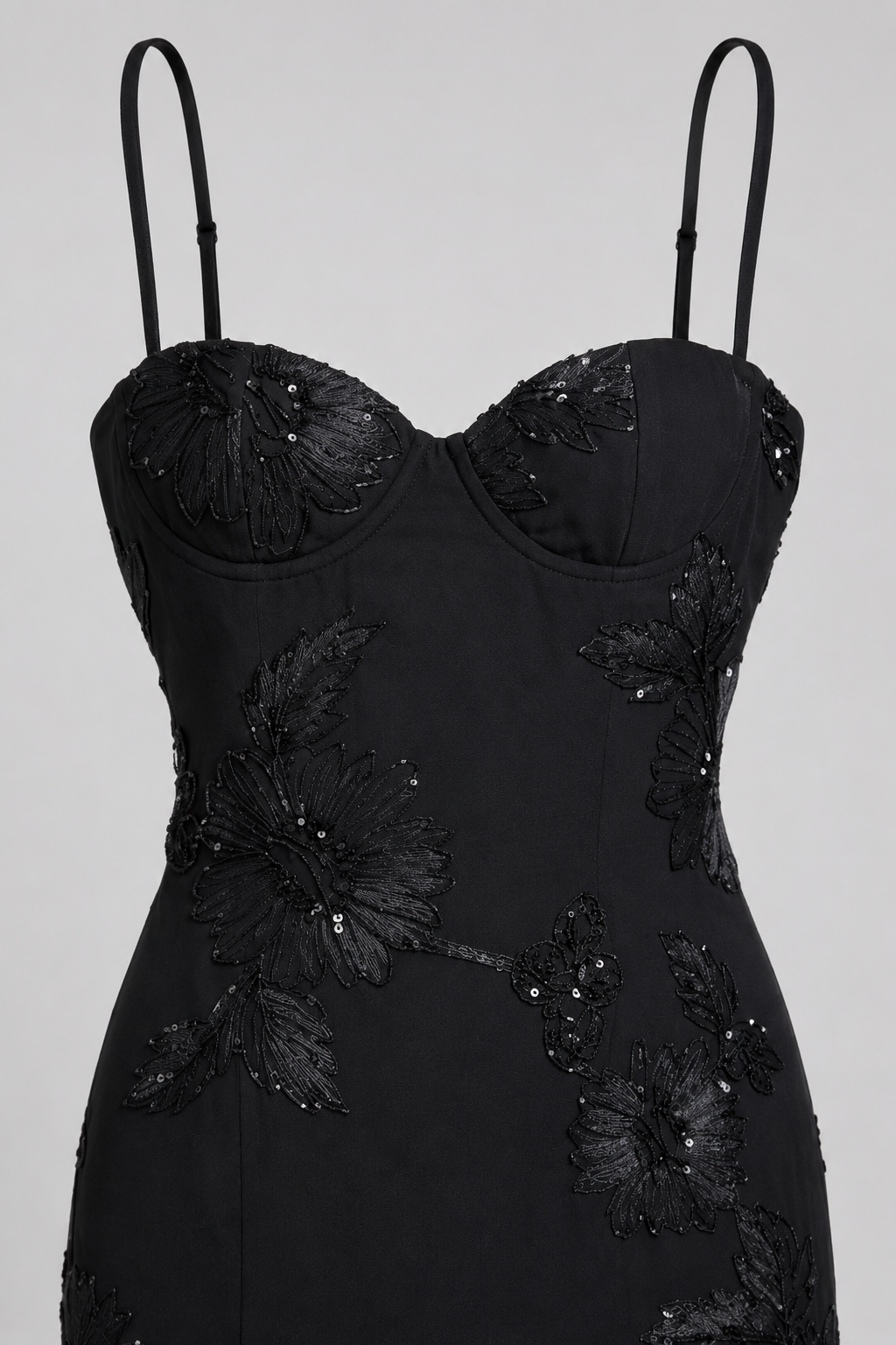 Women's Fitted Maxi Dress – Floral Appliqué with Lace-Up Back