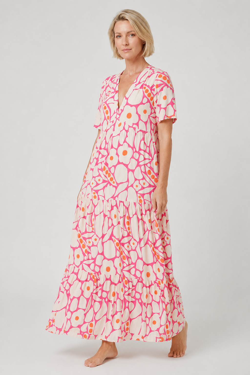 Womens Dress Collection | Printed Midi Summer Dress with V-Neck Design | Relaxed Fit for All-Day Comfort 6