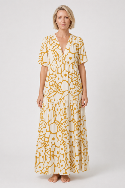 Womens Dress Collection | Printed Midi Summer Dress with V-Neck Design | Relaxed Fit for All-Day Comfort 5