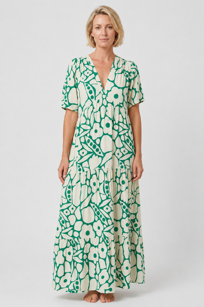 Womens Dress Collection | Printed Midi Summer Dress with V-Neck Design | Relaxed Fit for All-Day Comfort 1