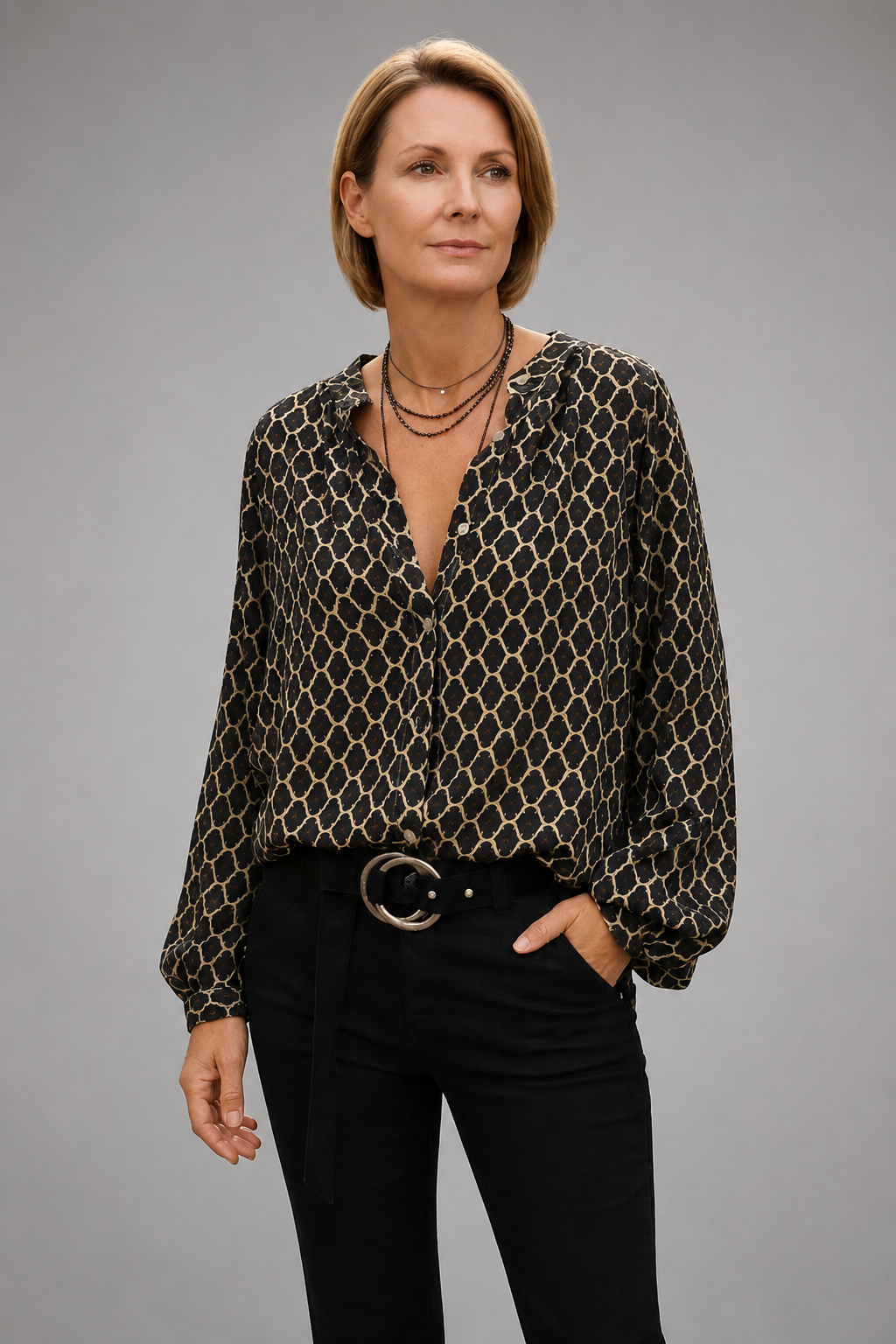 Geo Chic | Women's Blouse with Flattering V Neck | Lightweight & Relaxed Fit for Everyday Elegance 5