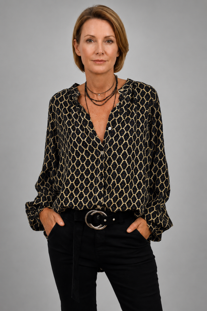 Geo Chic | Women's Blouse with Flattering V Neck | Lightweight & Relaxed Fit for Everyday Elegance 2