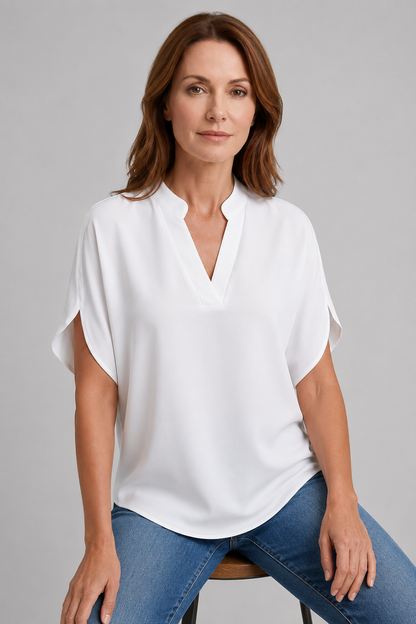 Elegant Summer Tops for Women | Lightweight White Blouse with V Neck & Short Sleeves for Effortless Style 1