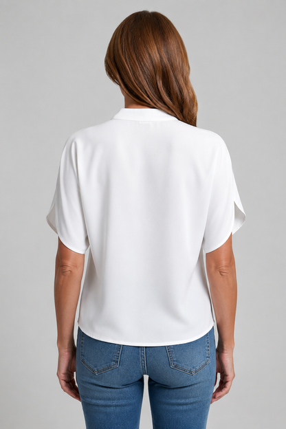 Elegant Summer Tops for Women | Lightweight White Blouse with V Neck & Short Sleeves for Effortless Style 7
