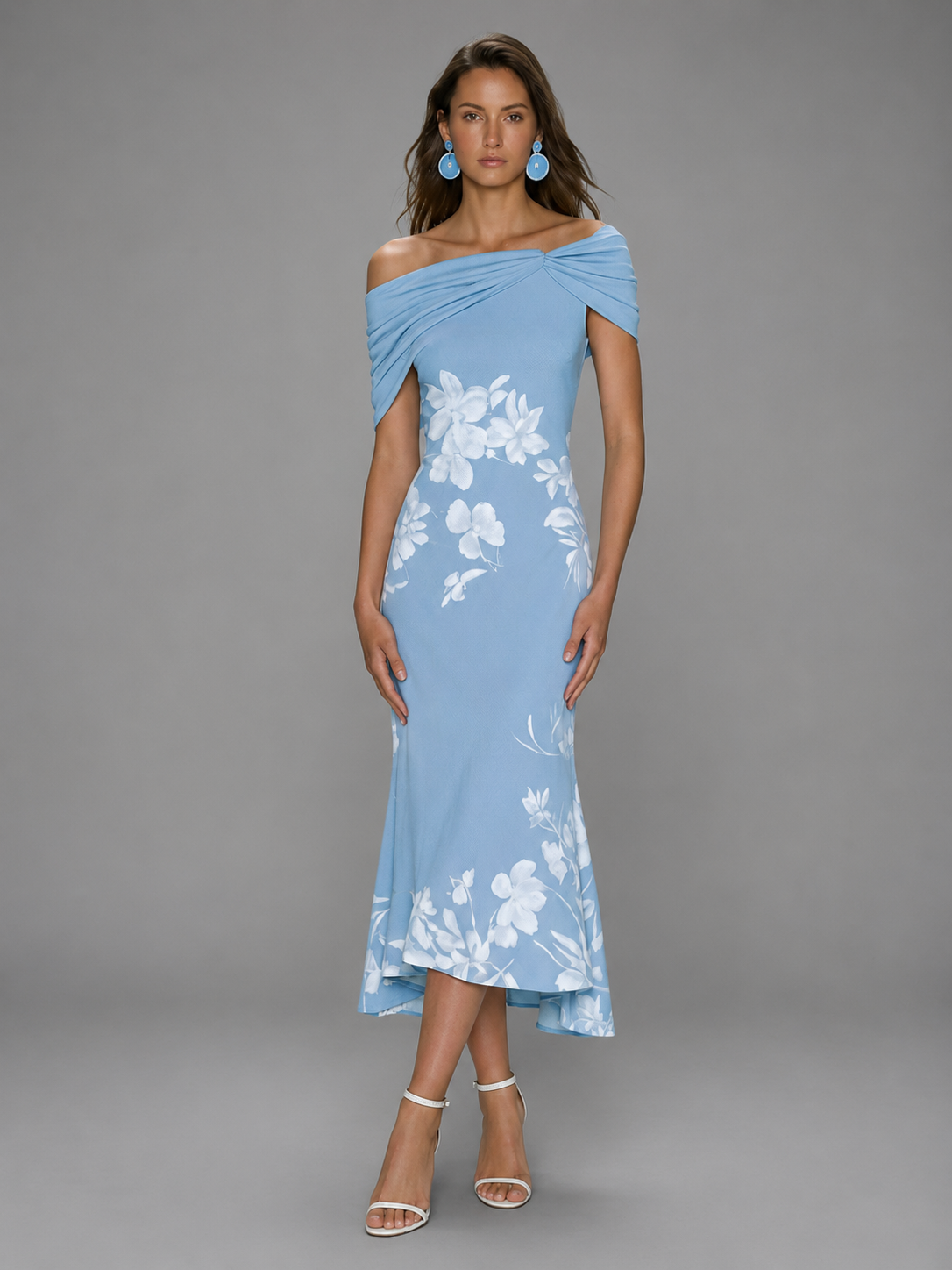 Womens Dress | Floral Print Midi Dress with Off-Shoulder Neckline | Elegant Cocktail Dress for Wedding Guests 3