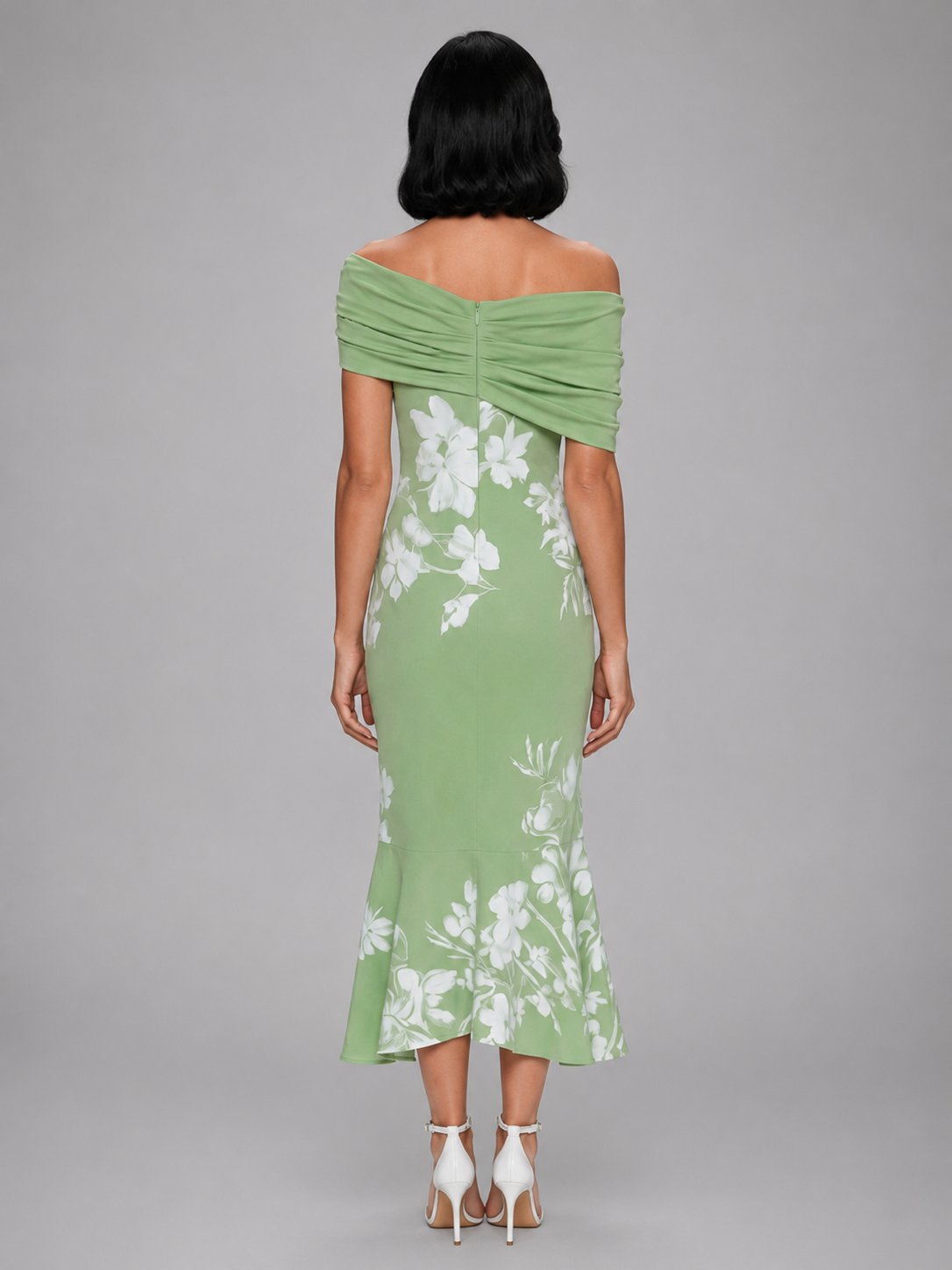 Womens Dress | Floral Print Midi Dress with Off-Shoulder Neckline | Elegant Cocktail Dress for Wedding Guests 6