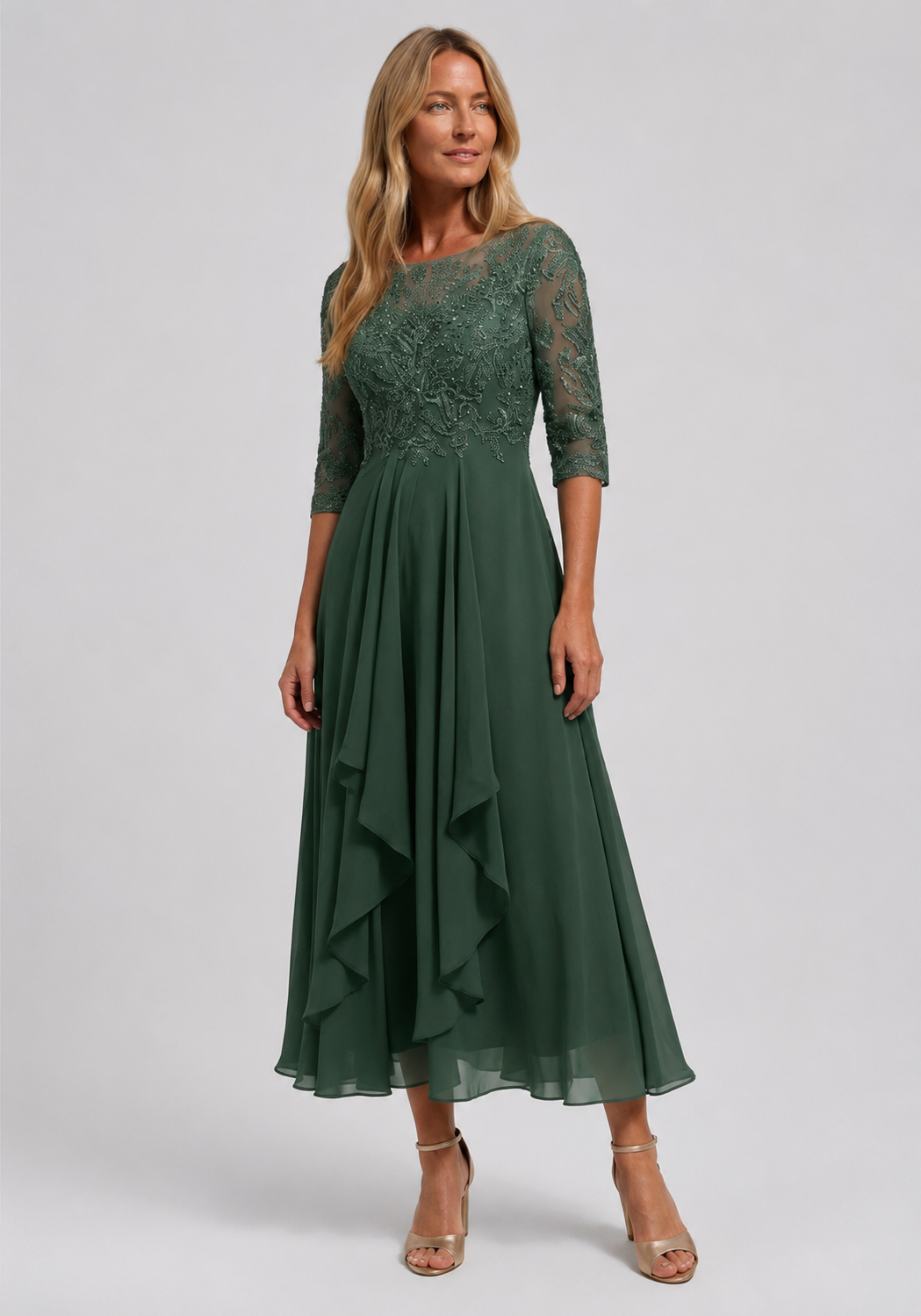 Embroidered Midi Dress | Women's Flared Formal Dress with Elegant Design | Perfect for Wedding Guests 7