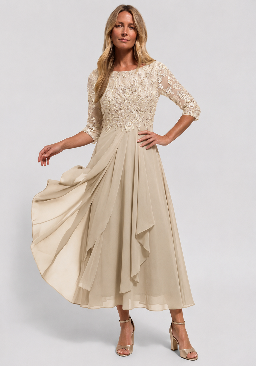 Embroidered Midi Dress | Women's Flared Formal Dress with Elegant Design | Perfect for Wedding Guests 6