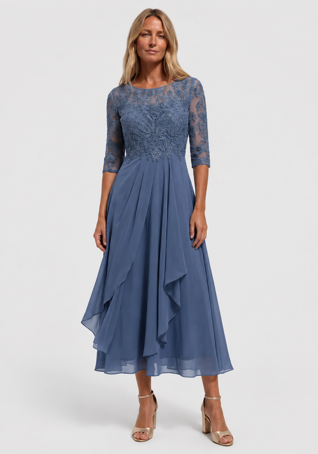 Embroidered Midi Dress | Women's Flared Formal Dress with Elegant Design | Perfect for Wedding Guests 3