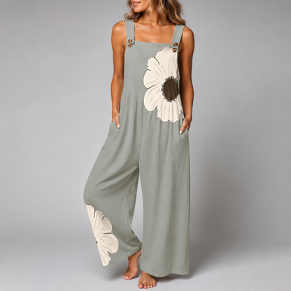 Women's Black Jumpsuit – Loose Fit with Contrast Floral Print