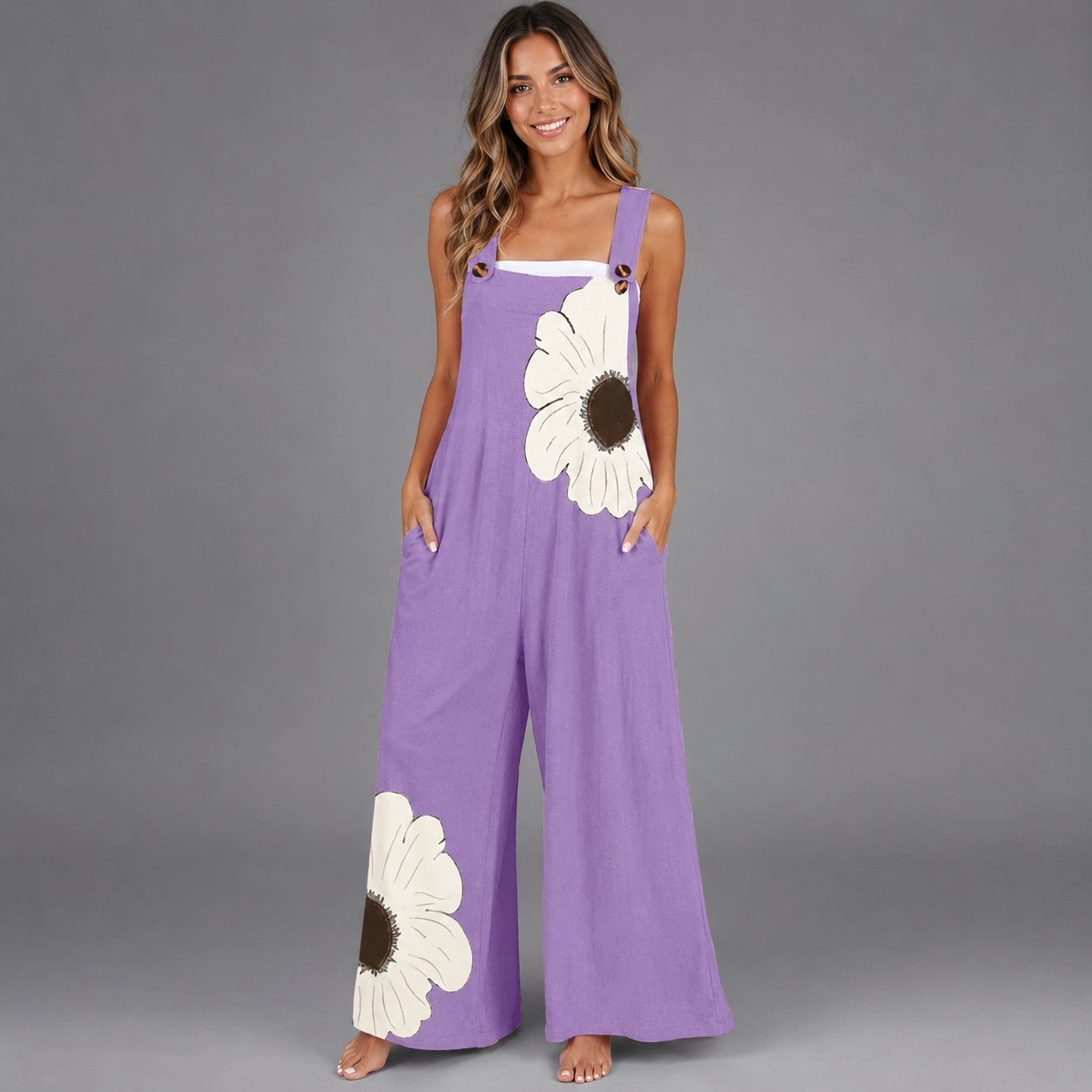 Women's Black Jumpsuit – Loose Fit with Contrast Floral Print