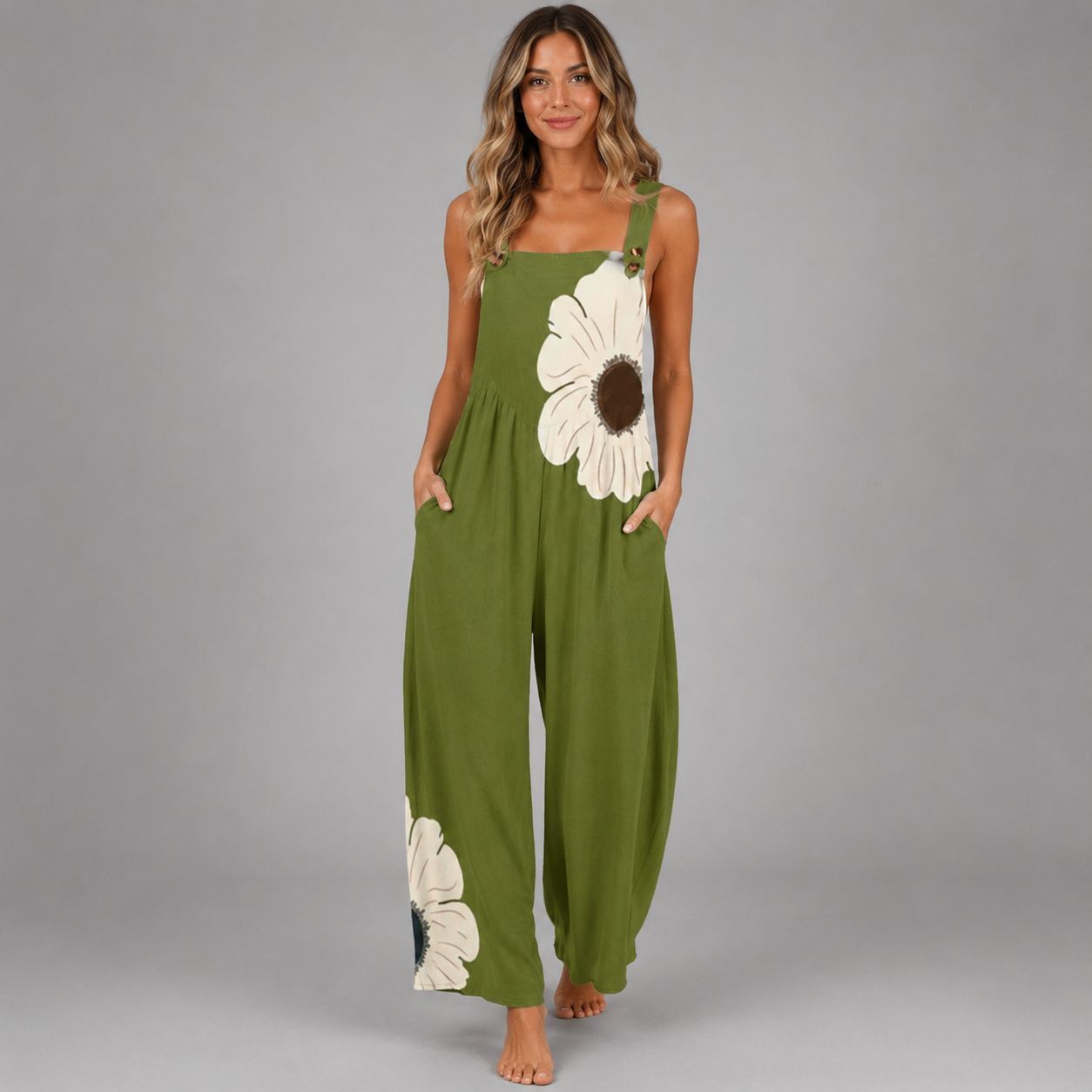 Women's Black Jumpsuit – Loose Fit with Contrast Floral Print