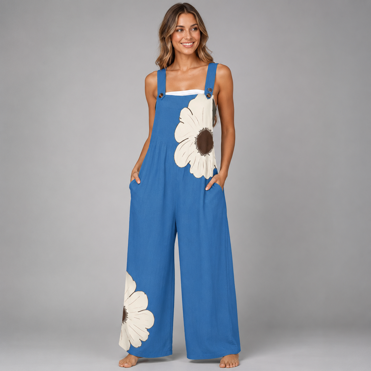 Women's Black Jumpsuit – Loose Fit with Contrast Floral Print