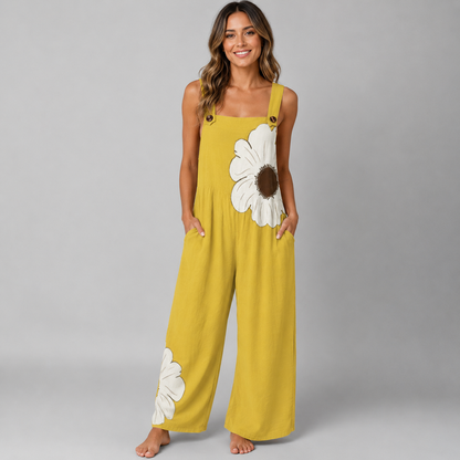 Women's Black Jumpsuit – Loose Fit with Contrast Floral Print