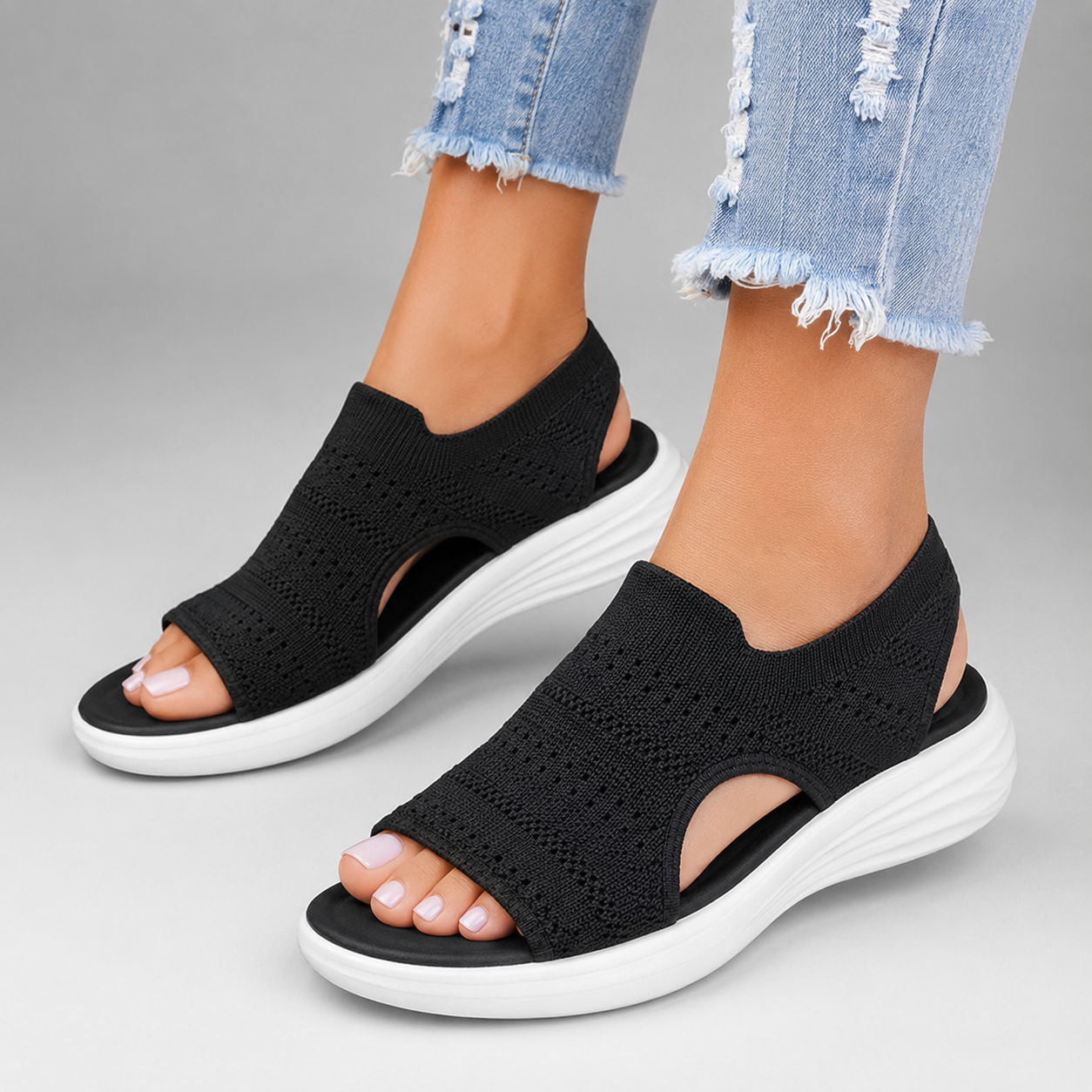 Breathable Knitted Mesh Platform Sandals for Women | Open-Toe Design for All-Day Comfort 1