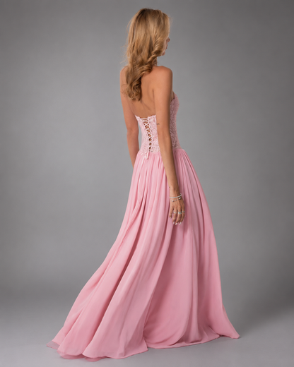 Women's Lace Maxi Dress – Halter Neckline with Corset Fit