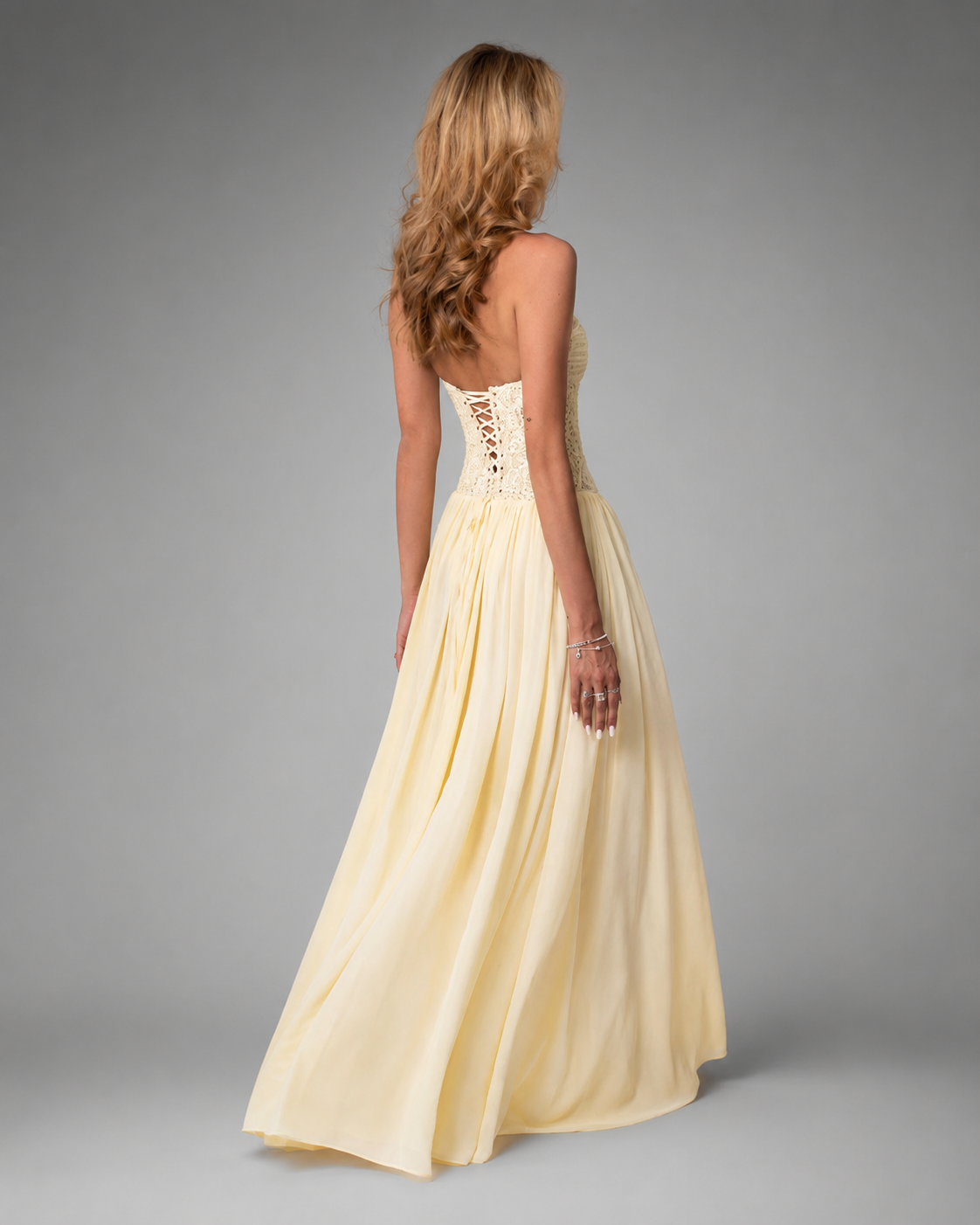 Women's Lace Maxi Dress – Halter Neckline with Corset Fit