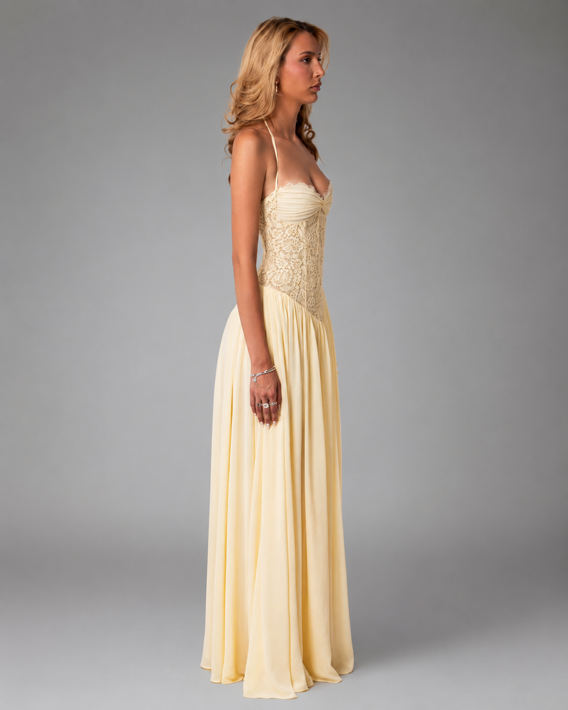 Women's Lace Maxi Dress – Halter Neckline with Corset Fit