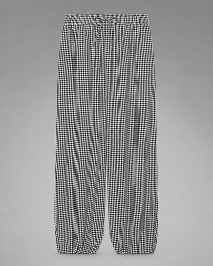 Women's Lightweight Red Plaid Lantern Pants – Drawstring Waist, Relaxed Fit