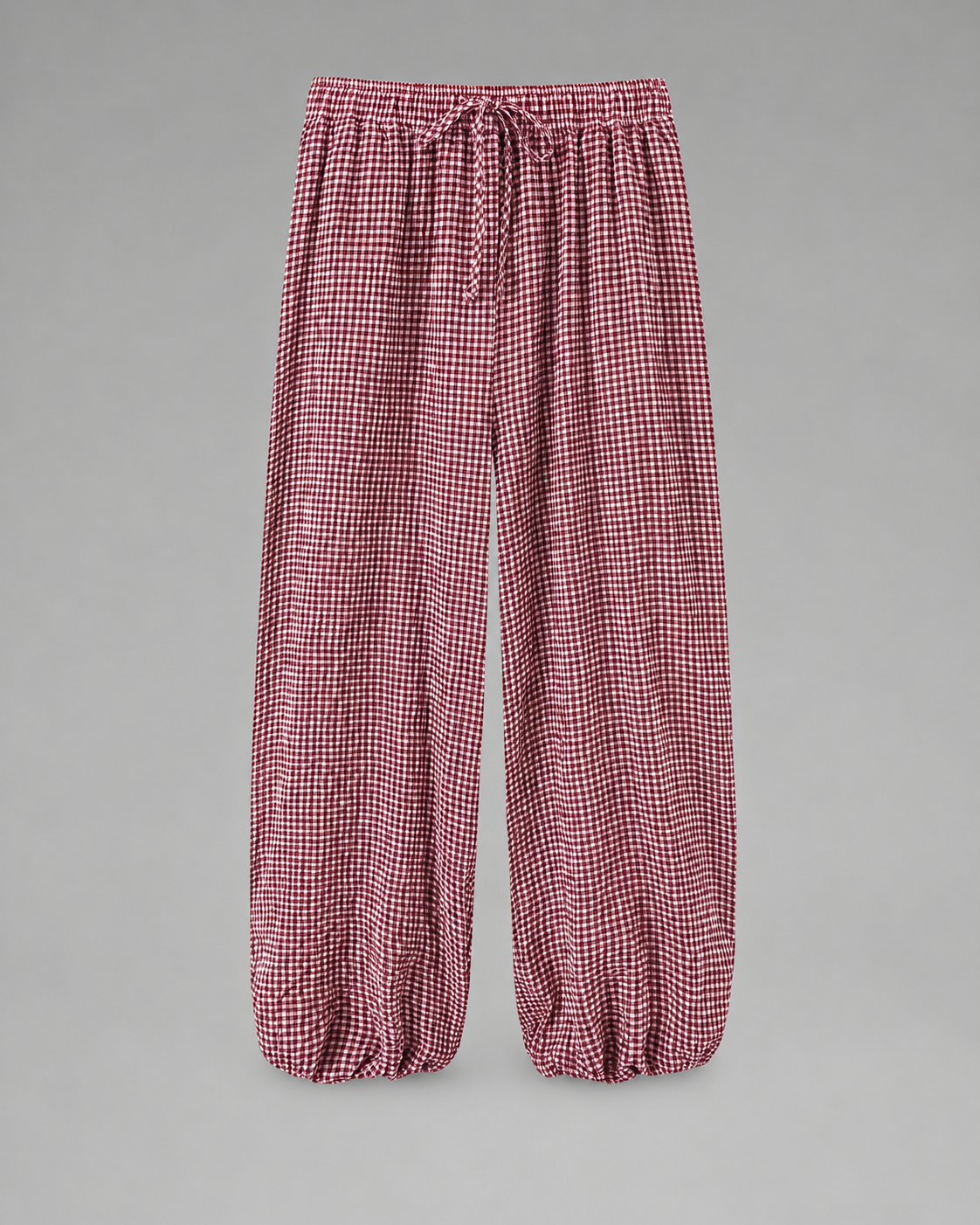 Women's Lightweight Red Plaid Lantern Pants – Drawstring Waist, Relaxed Fit