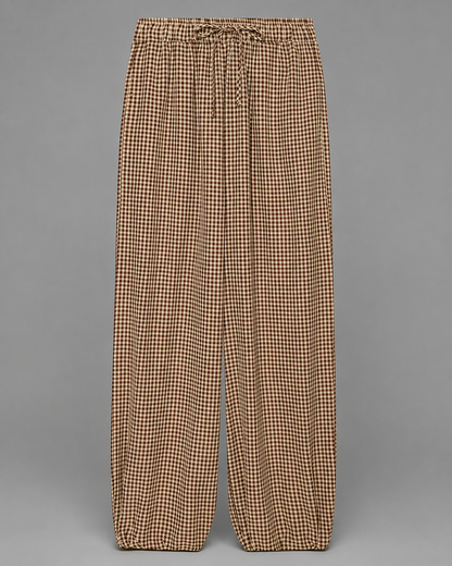 Women's Lightweight Red Plaid Lantern Pants – Drawstring Waist, Relaxed Fit