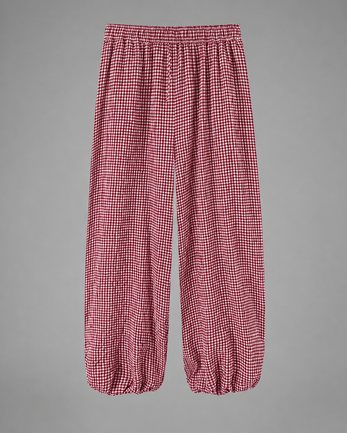 Women's Lightweight Red Plaid Lantern Pants – Drawstring Waist, Relaxed Fit