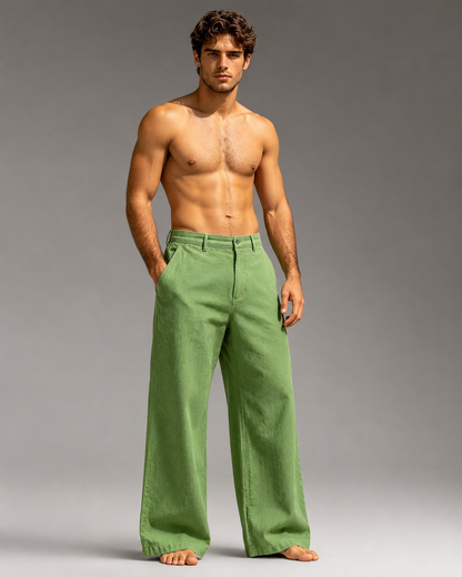 Men's Linen Blend Wide Leg Pants – High Waist Casual Fit
