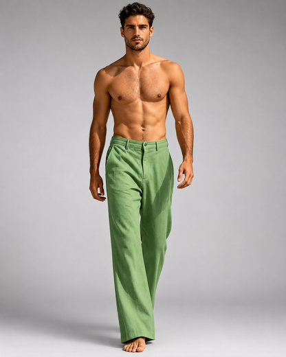 Men's Linen Blend Wide Leg Pants – High Waist Casual Fit