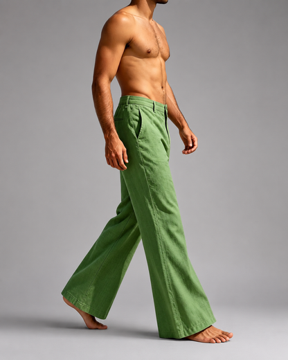 Men's Linen Blend Wide Leg Pants – High Waist Casual Fit