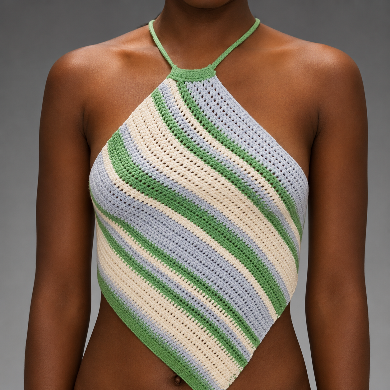 Women's Crochet Halter Top – Colorful Striped Design, Sleeveless