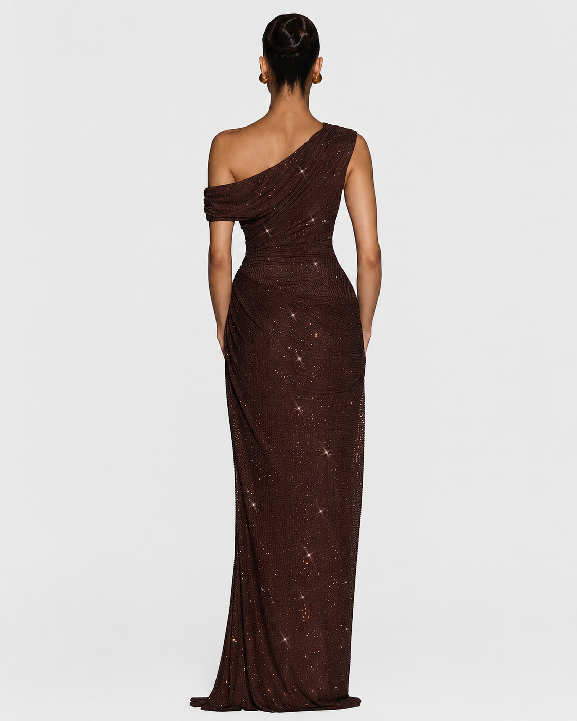 Women's Sequin Maxi Dress – One-Shoulder Silhouette – Floor-Length Fit
