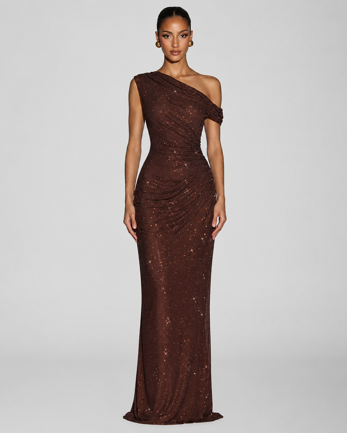 Women's Sequin Maxi Dress – One-Shoulder Silhouette – Floor-Length Fit