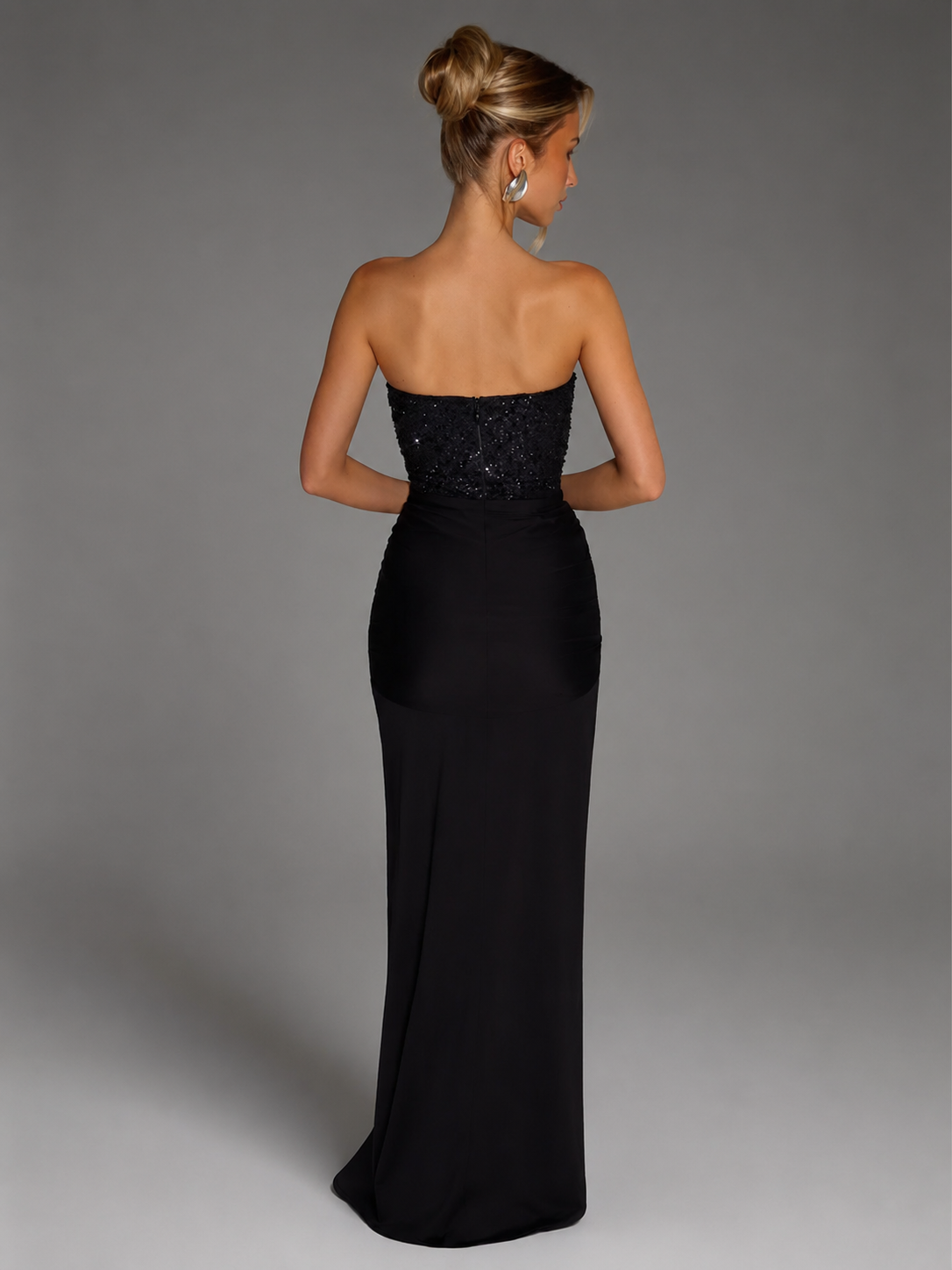 Women's Strapless Maxi Dress – Sculpted Silhouette with Sparkling Bodice