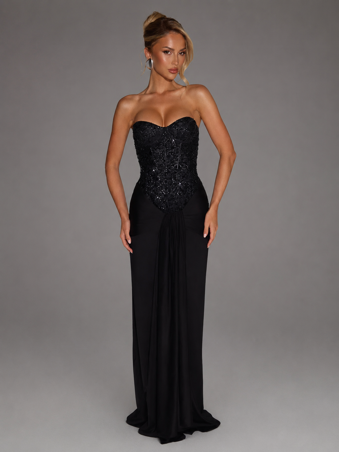 Women's Strapless Maxi Dress – Sculpted Silhouette with Sparkling Bodice