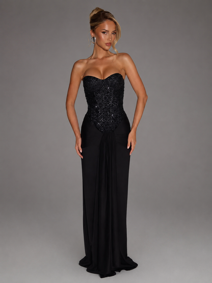 Women's Strapless Maxi Dress – Sculpted Silhouette with Sparkling Bodice
